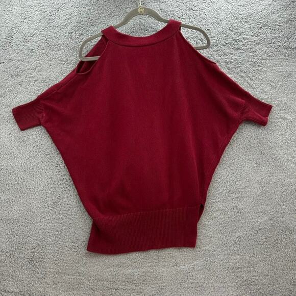 Trina‎ Turk Women's Burgundy Cold Shoulder V-Neck Sweater Short Sleeves ? Size - Picture 9 of 10